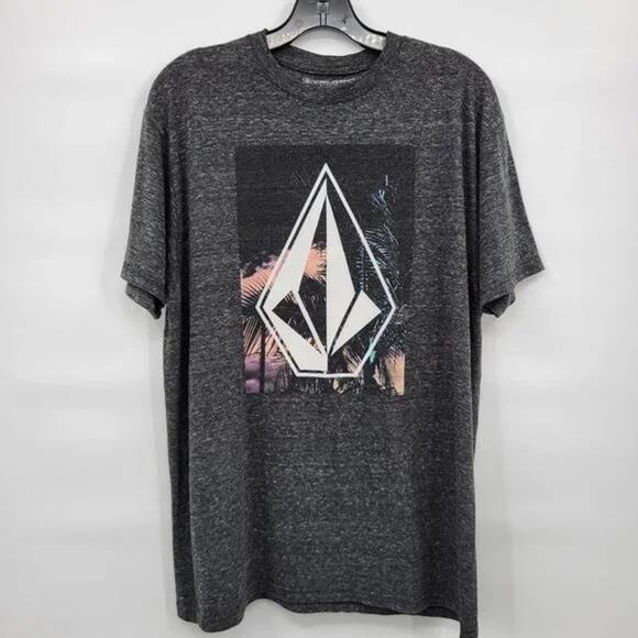 Volcom Short Sleeve T-Shirt Large Heather Black Large Front Logo Graphic NWT - Picture 1 of 5